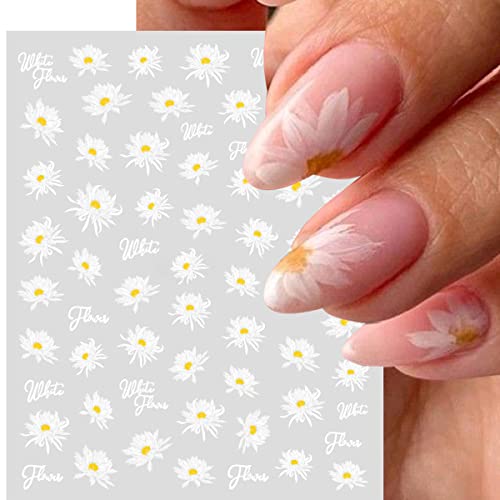 6 Sheets White Flower Nail Stickers For Nail Art 3D Self Adhesive Nail Decals Cute Flowers 5D Semi-Transparent Nail Designs Floral Spring Summer Nail Sticker For Acrylic Nails Diy Decorations Supplies #TOP2