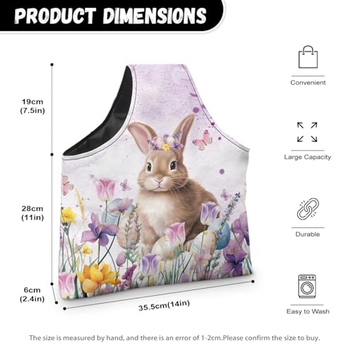 Image of KUIFORTI Cute Bunny Yarn Bag Easter Crochet Tote Bag Floral Yarn Storage Bag Organizer Travel Wrist Bag Lightweight Yarn Tote Bags for Crocheting on The Go Gifts for Mom Outdoors