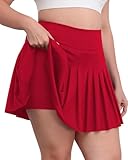 LOUSGUTA Women's Plus Size Pleated Tennis Skirt with Shorts Stretchy High Waisted A Line Athletic Golf Skorts...