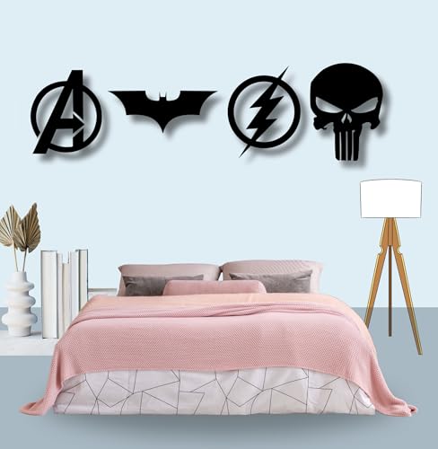 Image of TWIGGY Superhero 6mm MDF Wooden Wall Decor Set for Home, Office, or Gaming Room, Gift, Anime (pack of 4 | The Dark Knight,Punisher,Avengers,Flash)
