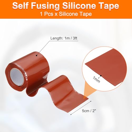 Image of uxcell Self Fusing Silicone Tape, 2 inch x 3ft Waterproof Water Leak Sealing Tape for Plumbing Pipe Hose Repair Handles, Red (1mm Thick)
