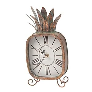 Home garden copper patina rustic pineapple metal battery operated table clock  urban country home decor