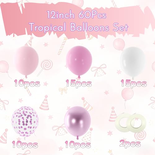 Image of Pink and White Balloons, 60 Pieces Pink Balloon White Latex Balloon for Girl Women Birthday Party
