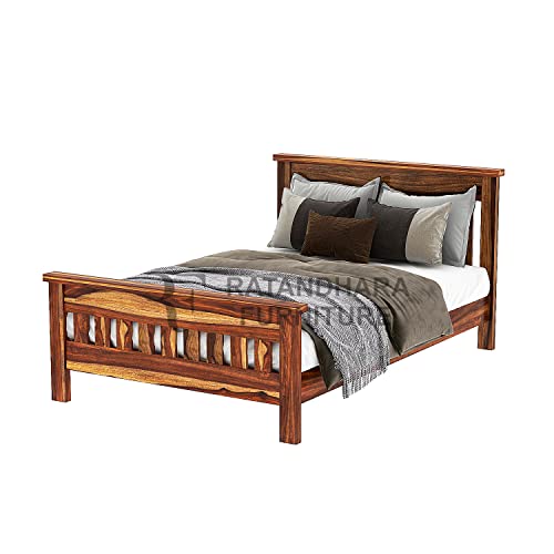 Image of Single Size Leopard Sheesham Wood Platform Bed Without Storage Single Bed (Single Size (6 ft x 3 ft), Teak Finish)