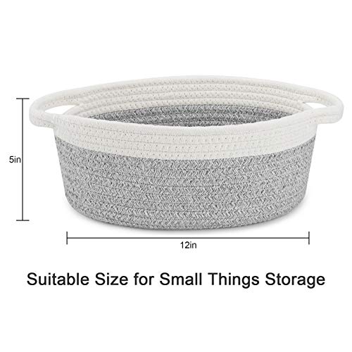 Image of ABenkle Small Basket with Handles, Boho Decorative Rope Woven Dog Cat Toy Storage Bin Shelf Storage Organizer, Easter Christmas Gift Basket, 12 inchx8 inchx5 inch