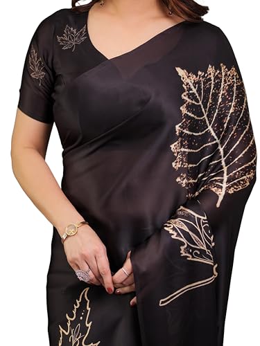 Image of ALMAARI FASHION Satin Georgette Floral Printed Saree with Blouse, 5.5 Meter Saree with 0.8 Meter Blouse, Traditional (SG 117 H)
