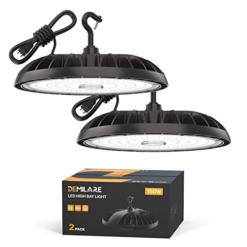 Demilare 2 Pack Led High Bay Light 150W, 5000K 22500 Lm High Bay Led Shop Lights, Ip65 Waterproof Ufo High Bay Light 120-277V, Commercail Lighting For Warehouse, Workshop, Garage, Barn #TOP18