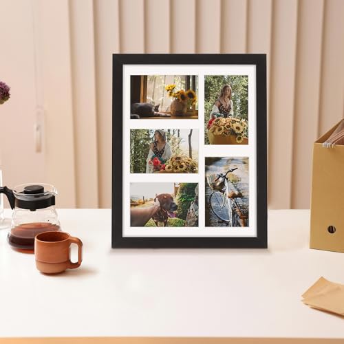 Image of DUENPY 11x14 Collage Picture Frame, 4x6 Collage Picture Frame, Displays Five 4x6 inch Photos, or 11x14 (Without Mat) Wall Decor Wall Hanging or Tabletop, Black.