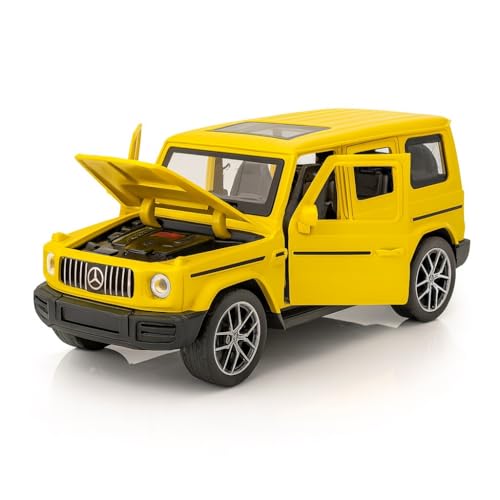 Image of Diecast Mercedes AMG G63 G-Wagon Toy Car - 1:32 Scale Alloy Car with Light & Sound, Pull-Back Off-Road Jeep Toy for Kids & Collectors, Gift for Boys & Enthusiasts (Yellow)