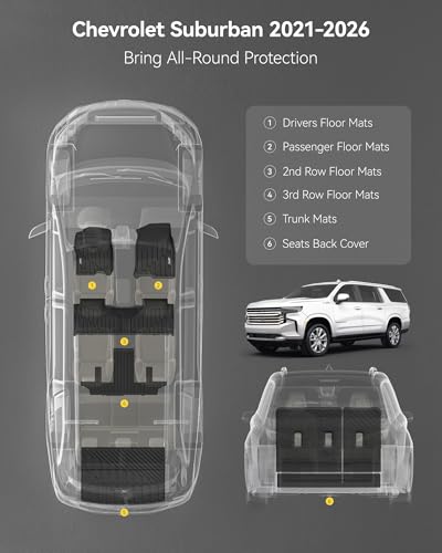 Image of 3W Floor Mats for Chevy Suburban /Yukon XL /Escalade ESV 2021-2026