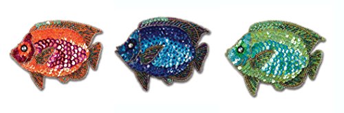 Pack Of 3 Sequined And Beaded Fish Coin Purse In Navy, Orange And Green #TOP27