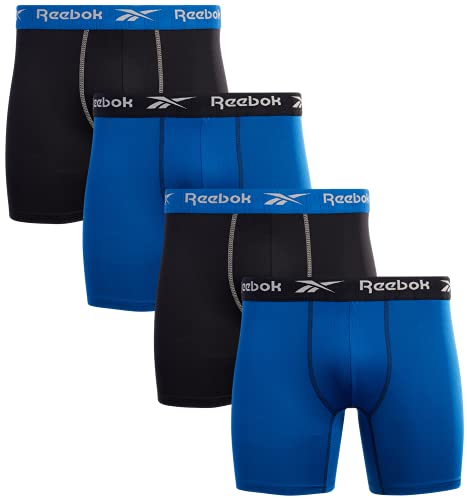 Reebok Men's Active Underwear - Performance Boxer Briefs (4 Pack), Size Medium, BlackRoyal