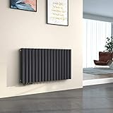 EMKE Röhrenheizkörper Horizontal Heizkörper Oval 600x1000mm Doppellagig Anthrazit, Design Heizkörper Modern Heizung Seitenanschluss 1554W