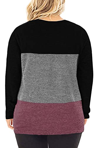 Image of DOLNINE Womens Plus Size Knotted Tops Long Sleeve Tee Shirts Loose Casual Blouse