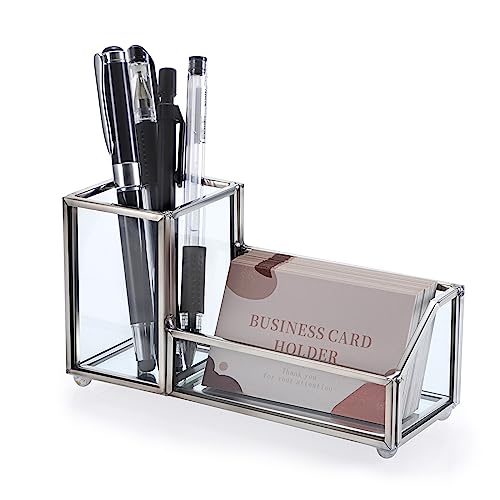 Hipiwe Visitenkartenhalter aus Glas, Metall, Stifthalter, für...
