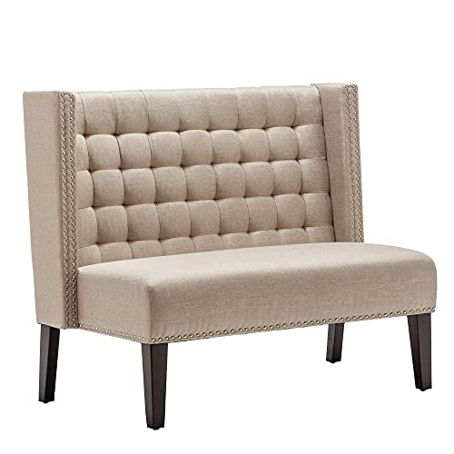 Andeworld Modern Tufted Button Back Upholstered Loveseat for Dining Room Hallway or Entryway Seating (Putty 1)