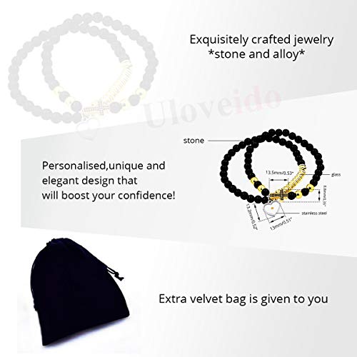 Uloveido 6Mm Multilayer Bead Bracelet, Side Cross Bracelets With Charms Mustard Seed, Gold Black Stacking Beaded Strand Cuff Bangles Set (Gold) #TOP6