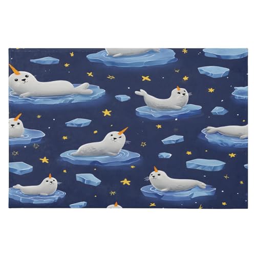 Seal Unicorn Rugs for Entryway, Non-Slip Machine Washable Entry Area