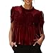 Women's Velvet Lace Blouses Round Neck Short Sleeve Flared Swing Tops Intricate Back Design Elegant Velvet Shirts Red M