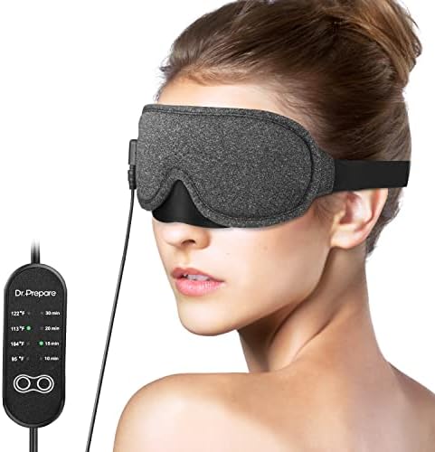 DR.PREPARE Heated Eye Mask, Electric USB Cotton Eye Compress Heating Pad with Smart Temperature & Timer Control, Earplugs for Sleep, Dry Eyes, Blepharitis, Dark Circles and Puffy Eyes