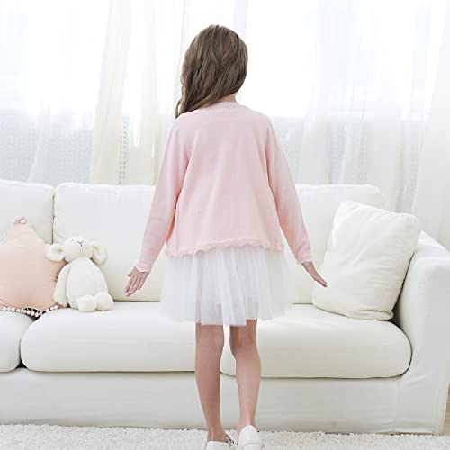 Kids Girls Crewneck Cardigan Long Sleeve Button Uniform Sweater Cute Warm Knit Sweaters Coat 3-12 Years，Pink，7-8Years #TOP2