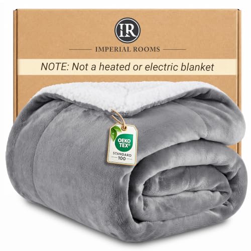 IR Imperial Rooms Queen Sherpa Blanket 90x90 Guest Bedroom Silver Grey