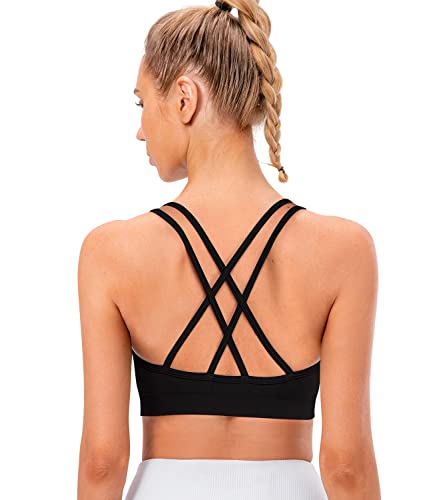 Image of VEQKING Strappy Cross Back Women Sports Bra Pack for Medium Support Workout | Removable Padded Cups, Spaghetti Strap, Comfort Seamless Wirefree, Soft Breathable Fabric, for Gym /Yoga /Pilates /Walking /Daily