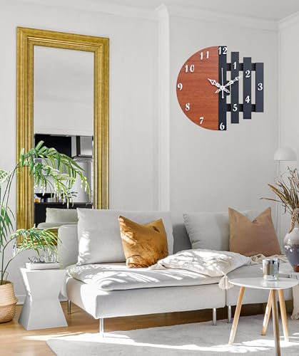 Image of Unique Craft 3D Wooden Analog Wall Clock Antique Design for Living Room, Bedroom Wall, Home and Office - Brown - MD UNQ-038
