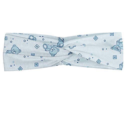 Preisvergleich Produktbild ABAKUHAUS Kindergarten Halstuch Bandana Kopftuch, Teddybären und Spielzeug mit Buchstaben auf Kinder Imagery Baby Blue Hintergrund, Elastisch und Angenehme alltags accessories, Baby Blue Aqua