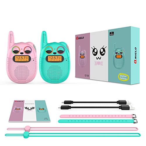 Qniglo Walkie Talkies For Kids Rechargeable, 2 Pack Kids Walkie Talkie With Fm Handheld Walki Talki With Wearable Lanyard & Wrist For Outdoor Camping Games & Birthday Xmas Toys Gifts For Boys Girls #TOP6