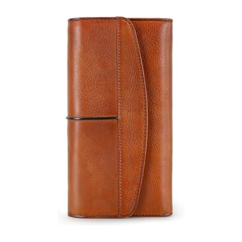 LETEULO Womens Leather Wallets Handmade Ladies Clutch Wallet Organizer Card Holder (882 Brown) Cover
