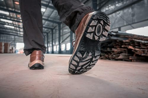 Image of Karam FS61 Brown Leather Safety Shoes for Men | Double Density with Steel Toe | Antistatic, Antislip, Oil & Heat Resistant
