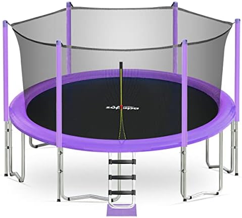 Zupapa 16 15 14 12 10 8FT Kids Trampoline 425LBS Weight Capacity with Enclosure net Safety Pad Jumping Mat Spring Include All Accessories Great Outdoor Backyard Trampoline (14FT, Purple)