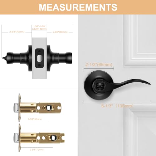 Onateel CHENGXING-0009US 6 Pack Interior Door Knobs Matte Black Privacy Door Handles, Wave Style Reversible Keyless Door Handles,Heavy Duty Door Levers thumb #5