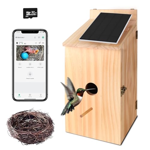 Smart Bird House Camera Solar Powered, 1080p HD Wireless Birdhouses for Outdoors, Auto Capture Bird Videos & Motion Detectio and App Notify, Bird House Box Gift for Bluebird Cardinal and Wild Birds