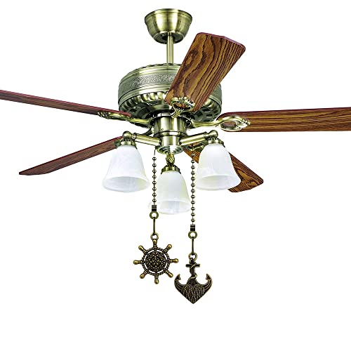 Image of Nautical Ceiling Fan Pull Chain Rudder & Anchor, 2Pcs 12in Bronze Decorative Light & Fan Pendant String Extension, 3mm Beaded Pull Charm Ornament with Connector