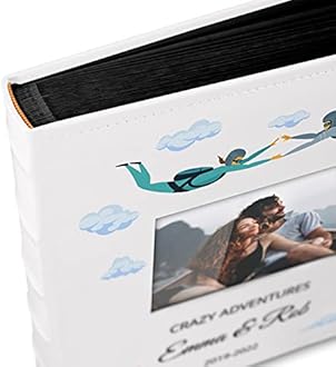 MavertonPhoto Album for couples- White cover with a photo frame and a stylish print - 60 black pages to fill in - Up to 240 images in multiple size - For wedding - For parents - adventures