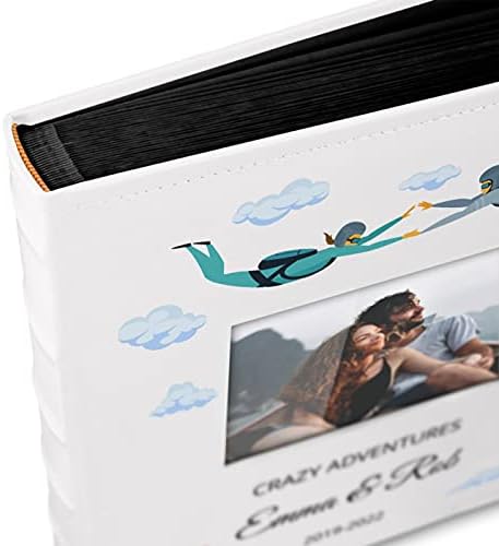 MavertonPhoto Album for couples- White cover with a photo frame and a stylish print - 60 black pages to fill in - Up to 240 images in multiple size - For wedding - For parents - adventures