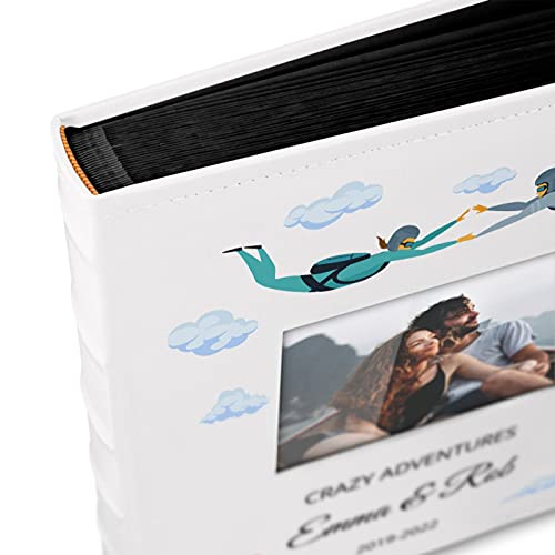 MavertonPhoto Album for couples- White cover with a photo frame and a stylish print - 60 black pages to fill in - Up to 240 images in multiple size - For wedding - For parents - adventures