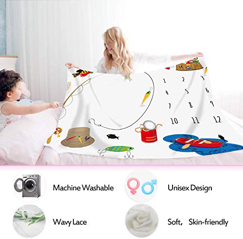 Image of BTZDME3 Baby Monthly Milestone Go Fishing Blanket, 48x40in Newborn Memory Blanket