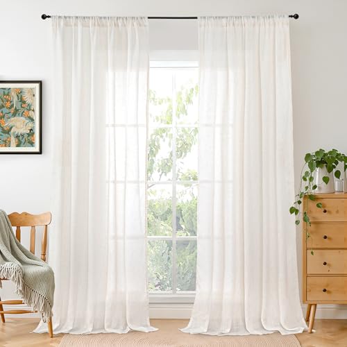 BGment Linen Sheer Curtains 84 Inches Long 2 Panels Set for Living Room - Light Filtering Drapes...