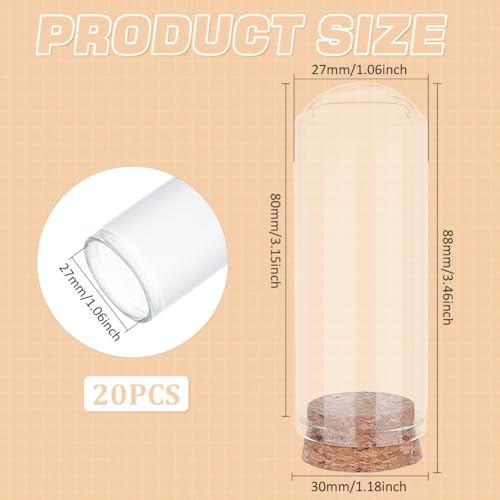 BENECREAT 20Pcs Dome Decorative Jars, 1.2x3.4inch Glass Display Dome Cloche Glass Bell Jar with Cork Base for Flower Storage, Specimens, Crafts Decorations by BENECREAT - Image 2