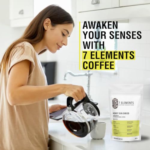 Image of 7 Elements Coffee Roasters Honey Sun Dried Ground Coffee - 250 g (Pack of 1) | Medium Roast (Pour-over Grind) | 100% Arabica Freshly Roasted Coffee Grounds | AA Grade | Rich Flavorful Coffee