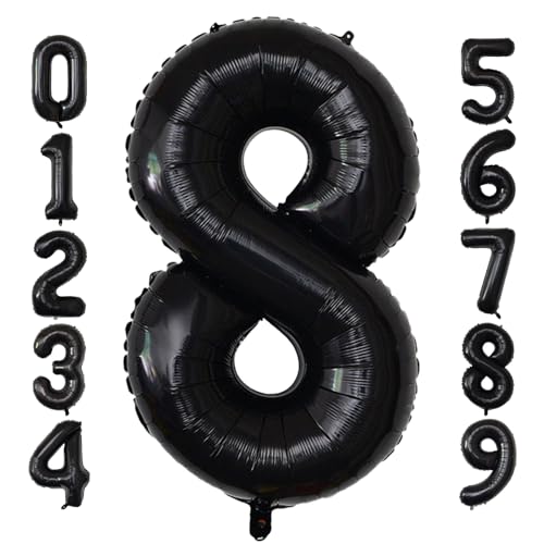 Image of Number Balloons Black Party Balloon - Giant Number 8 Balloon, 40 Inch Large Balloon for Birthday Decorations, Black Party Supplies for Men Women