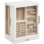 360° Rotating Jewelry Box with 5 Drawers, Spacious Vertical Jewelry Organizer with Glass Window, Jewelry Storage Case, Dustproof & Moisture-resistant Design, White
