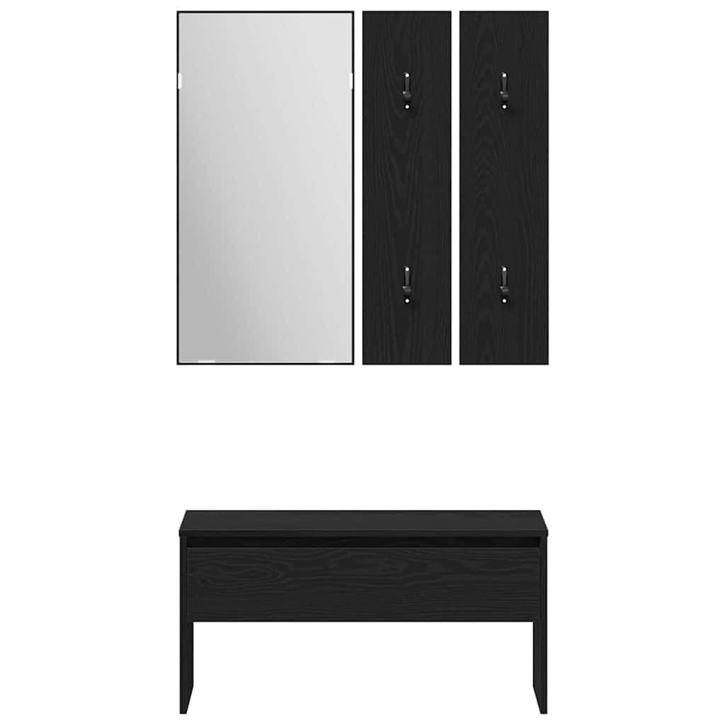 Hothingwell Zestaw mebli wejściowych 5 szt. drewno inżynieryjne | Ławka przednia, lustro ścienne, podwójny wieszak na płaszcze, ogrodnik, minimalistyczny design ścienny