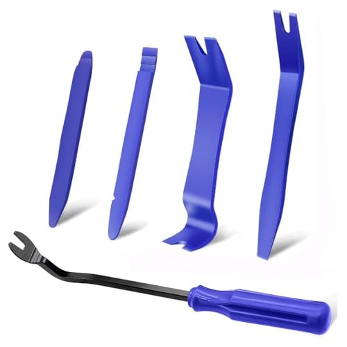 Lot de 5 outils de démontage de garniture de voiture – 4 leviers en plastique et 1 extracteur de clip de fixation pour autoradio, panneau de porte, tableau de bord – Kit d'outils de levier intérieur