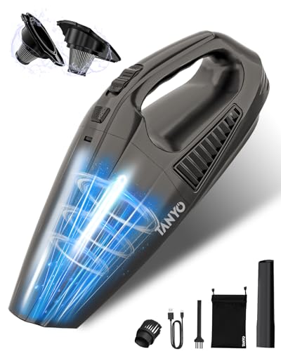 TANYO Aspirador de Mano, 12000PA Recargable Potente Aspirador Coche Mini Aspiradora de Coche con Filtro HEPA Lavable, Aspiradora Sin Cable Coche Kit para Pelo de Mascotas, Coche, Hogar, Oficina