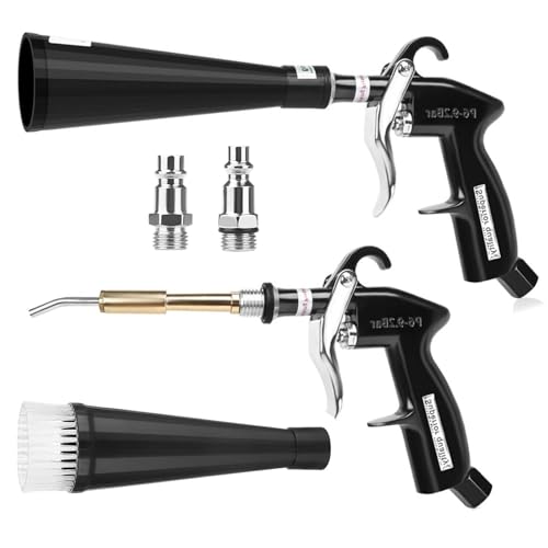 Pistolet de nettoyage à air comprimé avec 2 adaptateurs, pistolet à air haute pression pour intérieur de voiture, sièges, jantes, moteur et maison | Accessoires de compresseur pour un nettoyage en