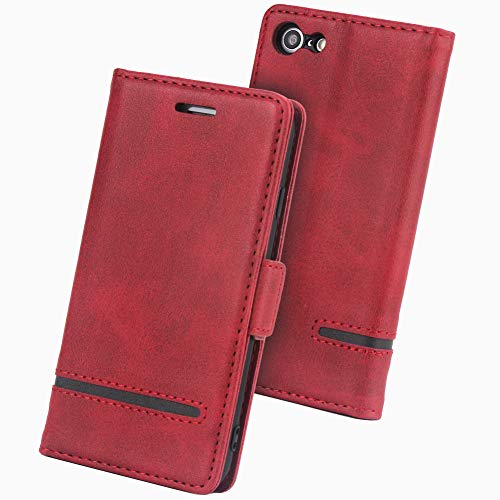 Sinjoro Etui Portefeuille en Cuir PU Vintage Pochette avec Porte-Cartes et Housse Pliable Couvercle Rabattable de Protection avec Support Protecteur Housse Coque pour iPhone 6S/6 (Rouge) Cover